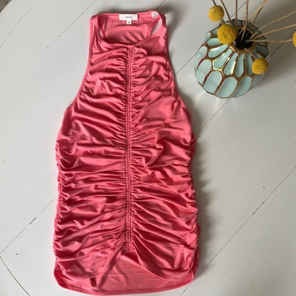 A.L.C. Adley Ruched Top, Pink, v-neck, size M